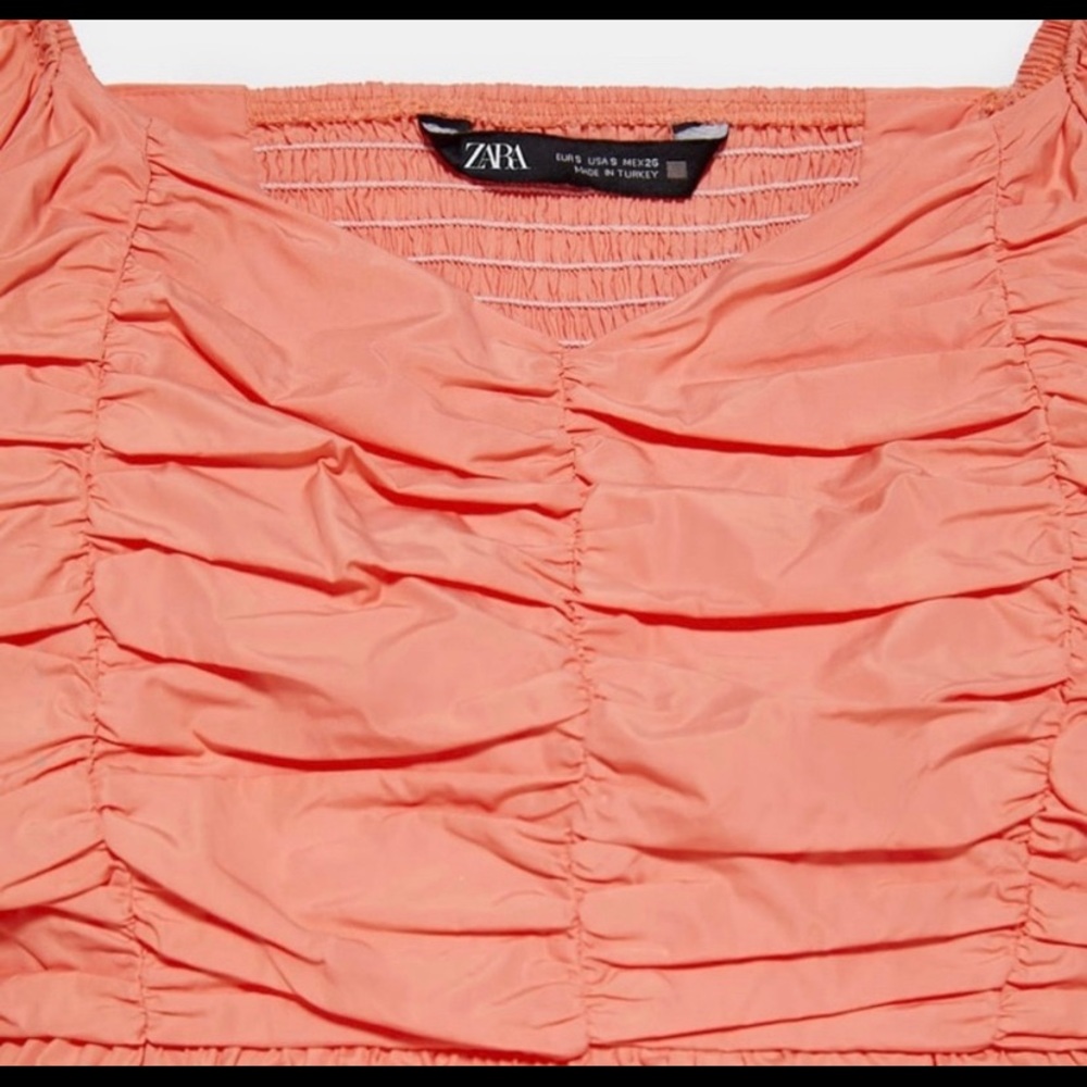 NWOT ZARA RUFFLE TRIM CORAL VOLUMINOUS TOP - Picture 3 of 5
